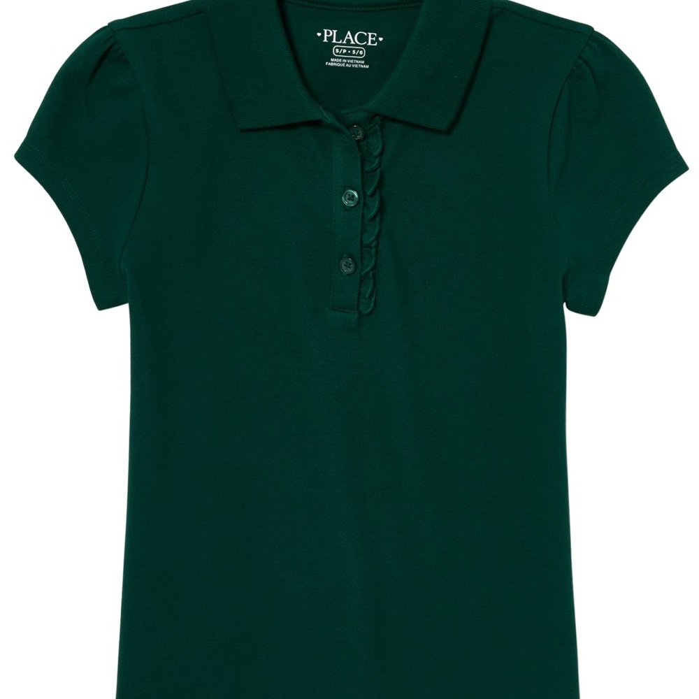 Girls uniform ruffle pique polo hunter Green